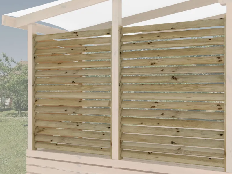 Pare-vue bois lattes horizontales pour côtés et façade de terrasse mobil-home, nouveauté Clairval 