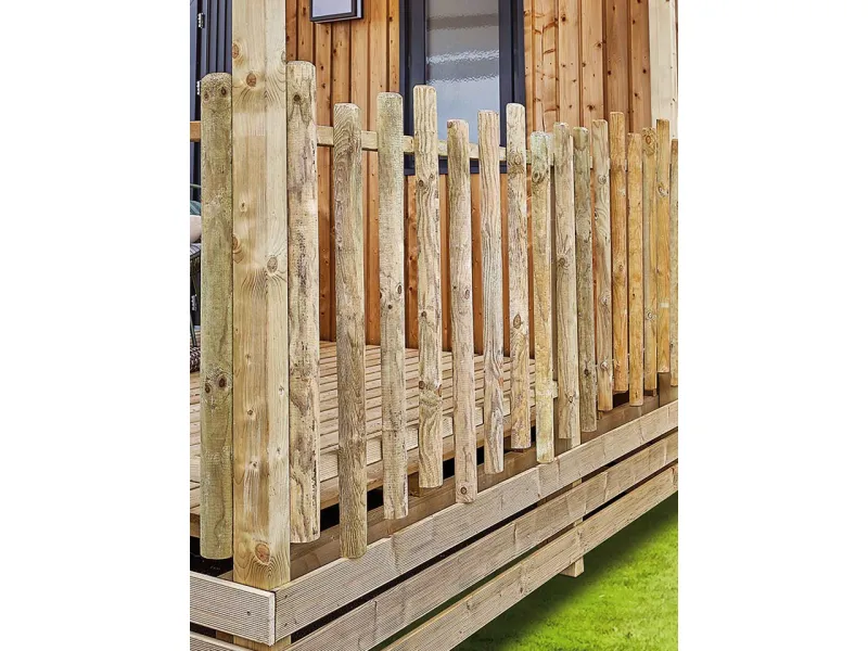 rambarde Roma en demi-rondins pin Clairval pour terrasse bois mobil-home gamme classique